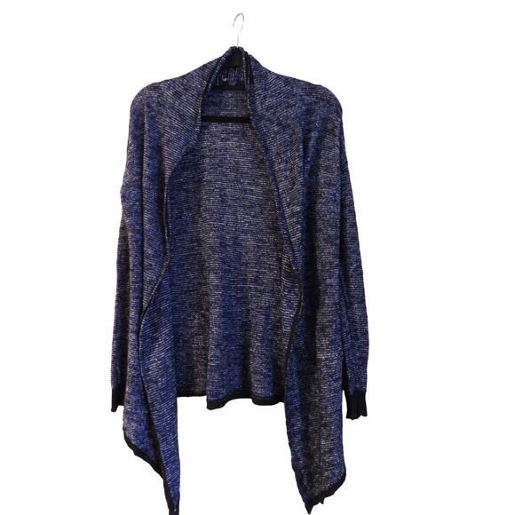 Eileen Fisher Sweaters - Eileen Fisher Long sleeve Cardigan Navy/White Linen blend Small Asymmetrical